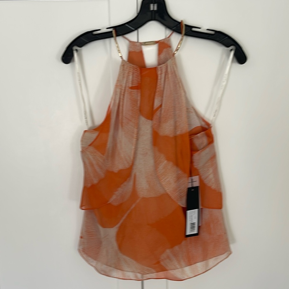 New Halston Heritage top in orange and cream print.